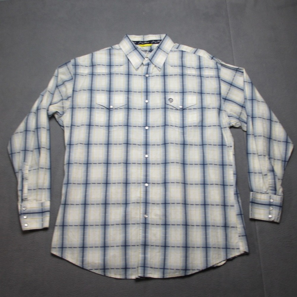 George Strait Shirt Mens 2XL White Blue Plaid Western Cowboy Casual Pearl Snap